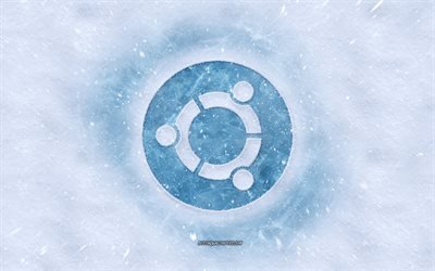 Ubuntu-logo, talvi k&#228;sitteit&#228;, lumen rakenne, lumi tausta, Ubuntu tunnus, talven taidetta, Ubuntu, Linux