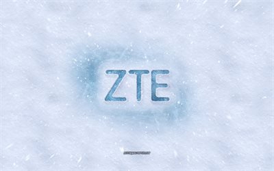 ZTE logotipo, inverno conceitos, neve textura, neve de fundo, ZTE emblema, inverno arte, ZTE