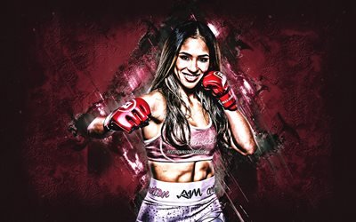 Valerie Loureda, MMA, american fighter, portrait, red stone background