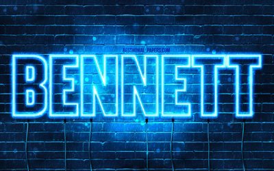 Bennett, 4k, pap&#233;is de parede com os nomes de, texto horizontal, Bennett nome, luzes de neon azuis, imagem com Bennett nome