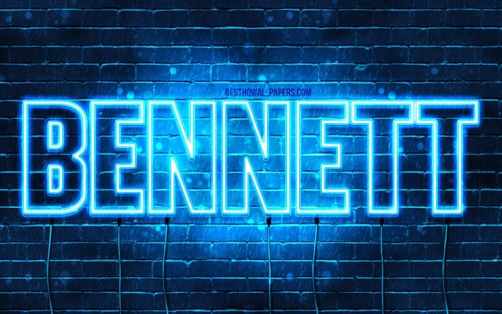 Bennett, 4k, adları Bennett adı ile, yatay metin, Bennett adı, mavi neon ışıkları, resimli duvar kağıtları