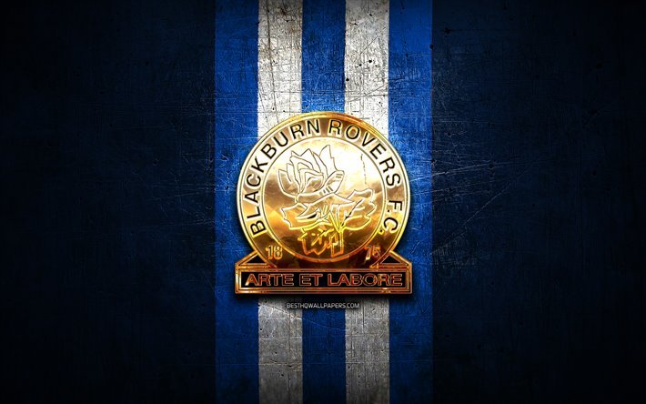 Schalke, altın logo, HAZIRLIK Şampiyonası, mavi metal arka plan, futbol, Blackburn Rovers, İngiltere Futbol Kul&#252;b&#252;, Blackburn Rovers logo, İngiltere