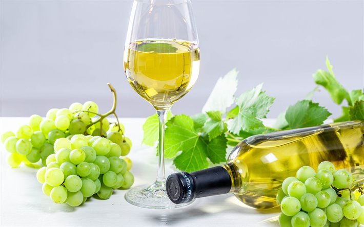 Vino bianco, uva bianca, un bicchiere di vino, uva, vino concetti