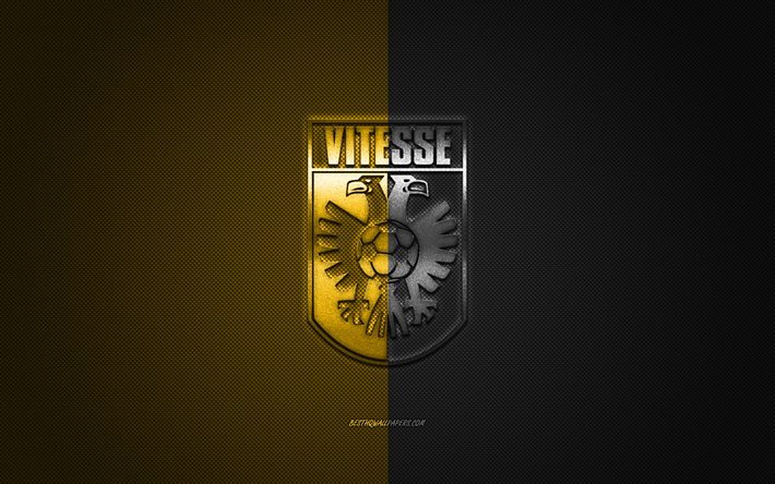 SBV Vitesse, olandese football club, Eredivisie, nero e giallo, logo, nero e giallo lo sfondo in fibra, calcio, Arnhem, paesi Bassi, SBV Vitesse logo