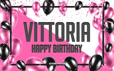 お誕生日おめでヴィットーリア, お誕生日の風船の背景, 勝利, 壁紙名, ヴィットーリアお誕生日おめで, ピンク色の風船をお誕生の背景, ご挨拶カード, ヴィットーリアお誕生日