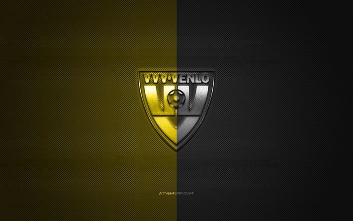 VVV-Venlo, Holl&#228;ndsk fotboll club, Eredivisie, svart och gul logotyp, svart och gult fiber bakgrund, fotboll, Venlo, Nederl&#228;nderna, VVV-Venlo logotyp