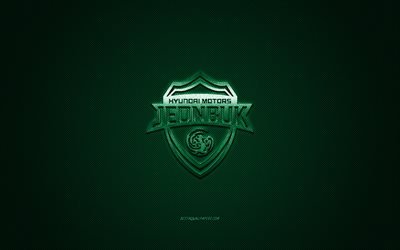 Jeonbuk Hyundai Motors FC, South Korean football club, K League 1, green logo, green carbon fiber background, football, Jeonju, South Korea, Jeonbuk FC logo