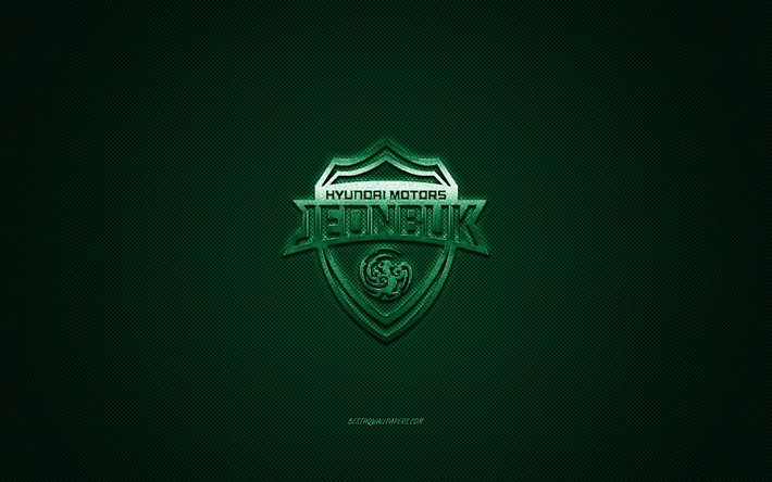 Jeonbuk Hyundai Motors FC, corea del Sur club de f&#250;tbol, K de la Liga 1, logotipo verde, verde de fibra de carbono de fondo, f&#250;tbol, Jeonju, Corea del Sur, Jeonbuk FC logo