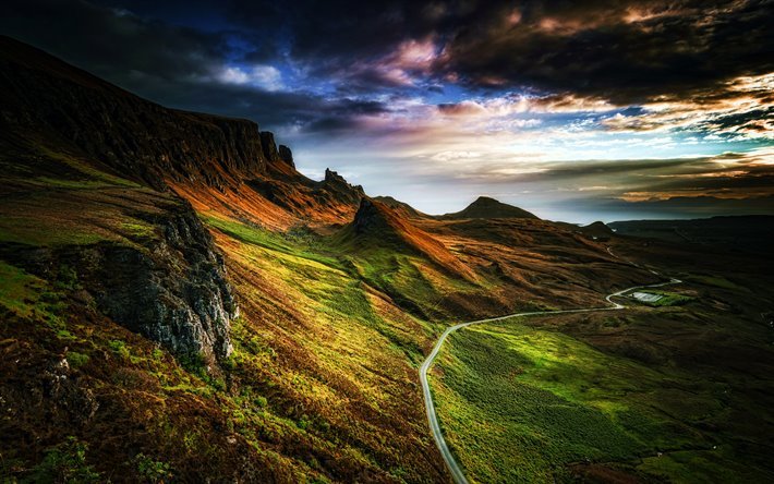 Skottland, 4k, symmer, berg, road, vacker natur, Europa, skotska naturen