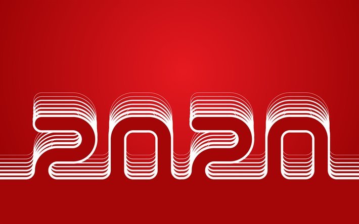 Happy New Year 2020, 4k, linear digits, abstract art, 2020 concepts, 2020 red neon digits, red backgrounds, 2020 neon art, creative, 2020 year digits