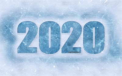 Happy New Year 2020, ice letters, snowy texture, 2020 concepts, 2020 new year, 2020 winter background, 2020, creative winter art