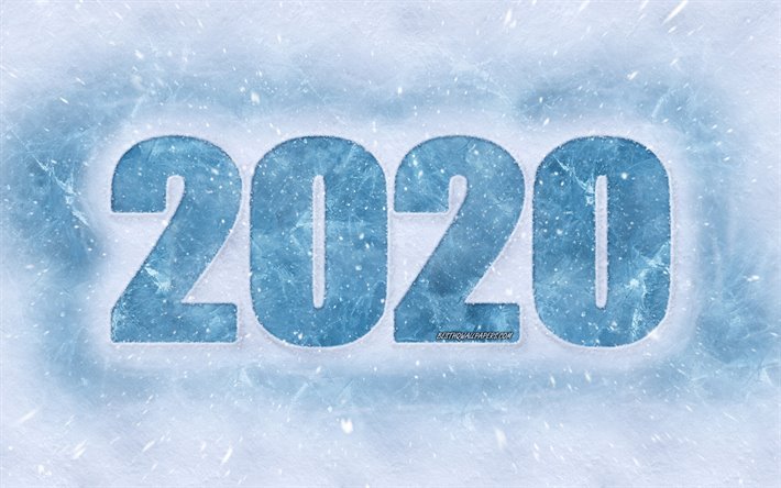 Happy New Year 2020, ice letters, snowy texture, 2020 concepts, 2020 new year, 2020 winter background, 2020, creative winter art