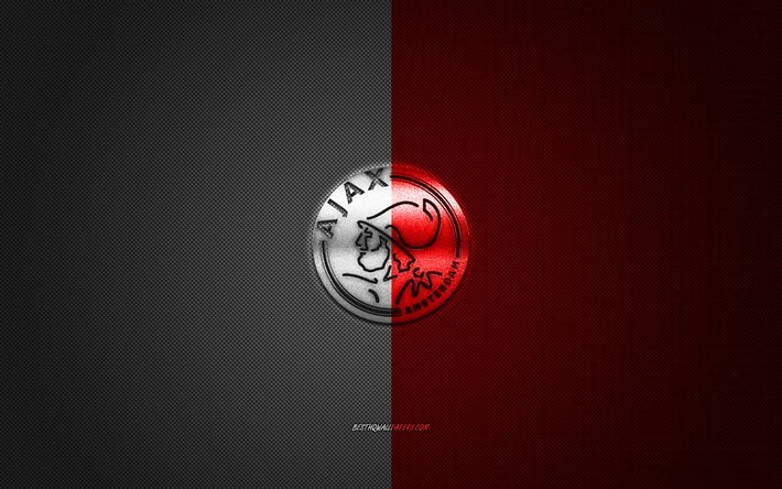 AFC Ajax, Hollanda Futbol Kul&#252;b&#252;, Lig, kırmızı-beyaz logo, kırmızı-beyaz fiber arka plan, futbol, Amsterdam, Hollanda, AFC Ajax logosu