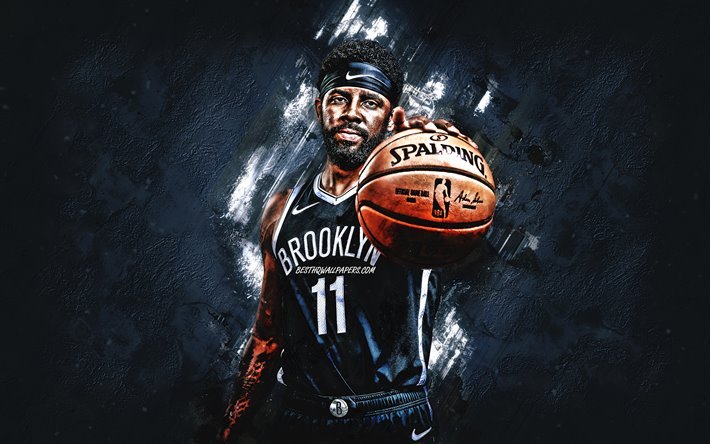 Kyrie Irving, Brooklyn Nets, NBA, giocatore di basket americano, in pietra grigia, sfondo, Associazione Nazionale di Basket, USA, basket