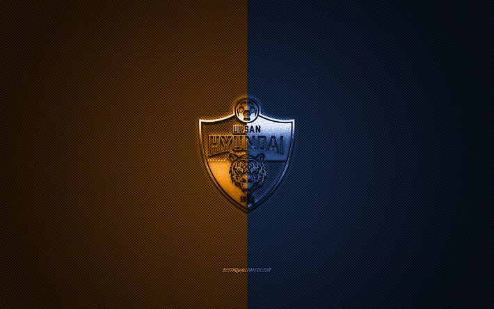 Ulsan Hyundai FC, Sud-cor&#233;en du club de football, K de la Ligue 1, jaune logo bleu, jaune bleu en fibre de carbone de fond, football, Ulsan, Cor&#233;e du Sud, Ulsan Hyundai FC logo