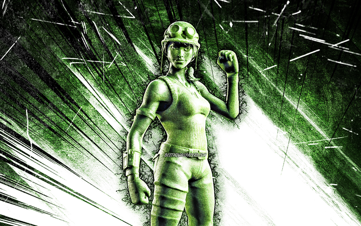 4k, Toy Trooper, arte grunge, Fortnite Battle Royale, personagens de Fortnite, raios abstratos verdes, Toy Trooper Skin, Fortnite, Toy Trooper Fortnite