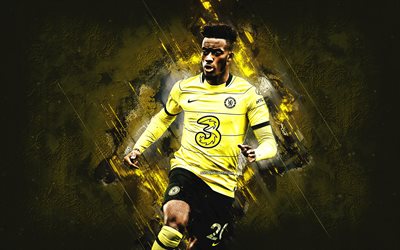 Callum Hudson-Odoi, Chelsea FC, footballeur anglais, milieu de terrain offensif, fond de pierre jaune, Premier League, football