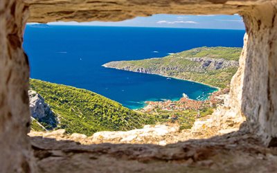Vis, kroatiska &#246;n, Adriatiska havet, utsikt fr&#229;n bergen, semesterort, sommar, resa, Kroatien