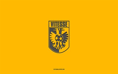 Vitesse FC, yellow background, Dutch football team, Vitesse FC emblem, Eredivisie, Arnhem, Netherlands, football, Vitesse FC logo