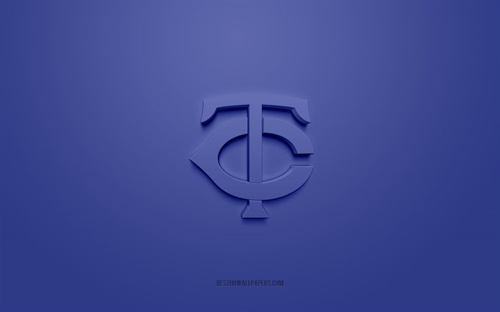 شعار مينيسوتا توينز, شعار 3D الإبداعية, الخلفية الزرقاء, نادي البيسبول الأمريكي, دوري البيسبول الرئيسي, دوري محترفي البيسبول في الولايات المتحدة وكندا, مينيسوتا, الولايات المتحدة الأمريكية, ( إنّهما متطابقين ), بيسبول, مينيسوتا توينز شارة