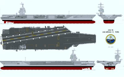 USS Gerald R Ford, CVN-78, scheme, American nuclear aircraft carrier, US Navy, battleship, aircraft carriers