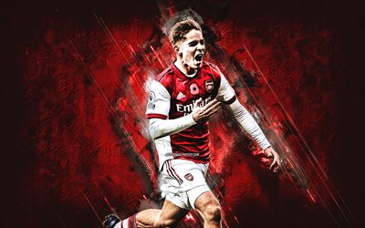 Emile Smith Rowe, Arsenal FC, English footballer, attacking midfielder, red stone background, soccer, England