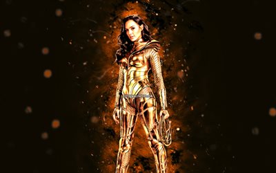 Mulher Maravilha, 4k, luzes de n&#233;on marrons, super-her&#243;is, DC Comics, Princesa Diana de Themyscira, Gal Gadot, Mulher Maravilha 4K