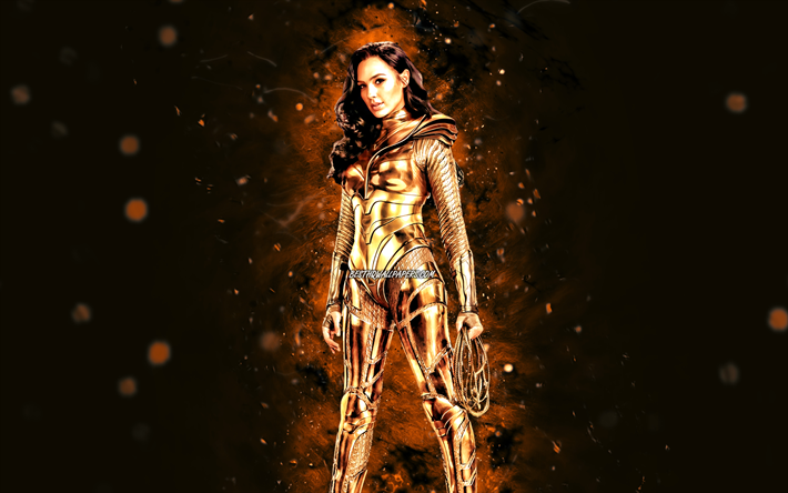 Wonder Woman, 4k, kahverengi neon ışıkları, s&#252;per kahramanlar, DC Comics, Themyscira Prensesi Diana, Gal Gadot, Wonder Woman 4K