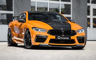 G-Power G8M Hurricane RS, coupé sportiva arancione, BMW M8 F92, esterno, vista frontale, tuning BMW M8, tuning F92, auto sportive tedesche, BMW