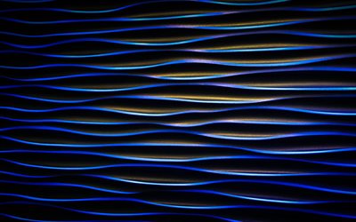 موجات 3D الملمس, 4 ك, القوام المتموج, أنماط خطية, الخلفية مع موجات, مواد ثلاثية الأبعاد, موجات القوام