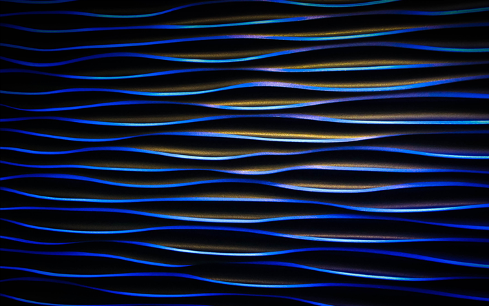 textura de ondas 3D, 4k, texturas onduladas, padr&#245;es lineares, fundo com ondas, texturas 3D, texturas de ondas