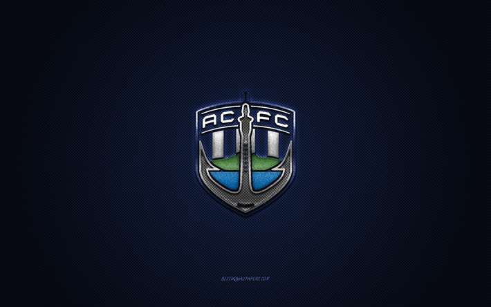 Auckland City FC, New Zealand football club, blue logo, blue carbon fiber background, New Zealand National League, football, Auckland, New Zealand, Auckland City FC logo