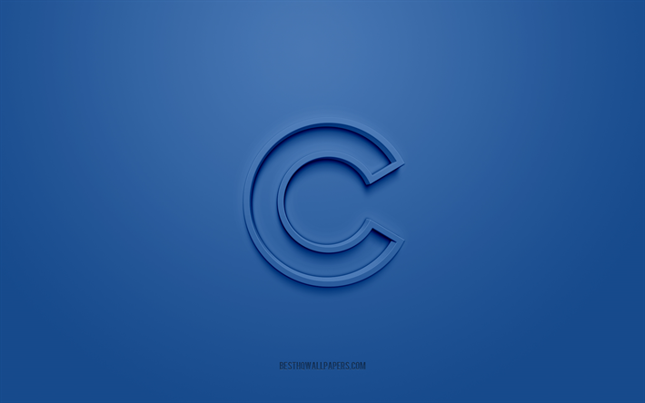 شعار Chicago Cubs, شعار 3D الإبداعية, الخلفية الزرقاء, نادي البيسبول الأمريكي, دوري البيسبول الرئيسي, دوري محترفي البيسبول في الولايات المتحدة وكندا, شيكاغو, الولايات المتحدة الأمريكية, شاكاغو كابز, فريق بايس بول محترف من شيكاغو (ألينوي), بيسبول, شارة شيك