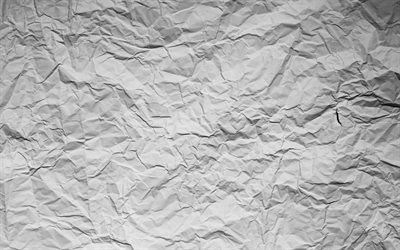 4k, beyaz buruşuk kağıt, yakın &#231;ekim, kağıt arka planlar, buruşuk kağıt dokular, beyaz arka planlar, eski kağıt arka plan, buruşuk kağıt