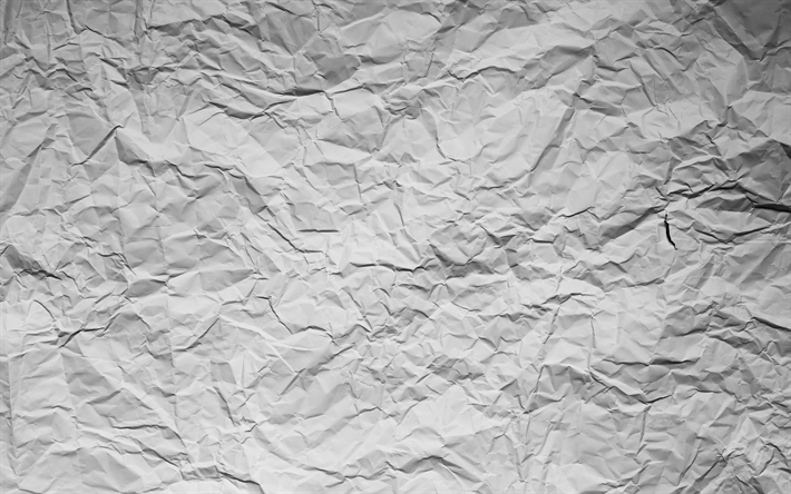 4k, beyaz buruşuk kağıt, yakın &#231;ekim, kağıt arka planlar, buruşuk kağıt dokular, beyaz arka planlar, eski kağıt arka plan, buruşuk kağıt
