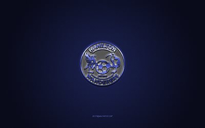 hamilton wanderers fc, neuseeländischer fußballverein, blaues logo, blauer kohlefaserhintergrund, neuseeländische nationalliga, fußball, hamilton, neuseeland, hamilton wanderers fc-logo