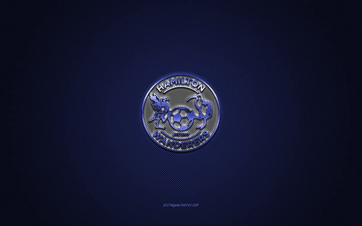 Hamilton Wanderers FC, Yeni Zelanda Futbol Kul&#252;b&#252;, mavi logo, mavi karbon fiber arka plan, Yeni Zelanda Ulusal Ligi, futbol, Hamilton, Yeni Zelanda, Hamilton Wanderers FC logosu