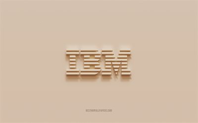 IBM-logotyp, brun gipsbakgrund, IBM 3d-logotyp, varum&#228;rken, IBM-emblem, 3d-konst, IBM