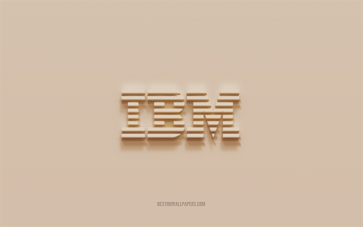 Logo IBM, fond de pl&#226;tre brun, logo IBM 3d, marques, embl&#232;me IBM, art 3d, IBM