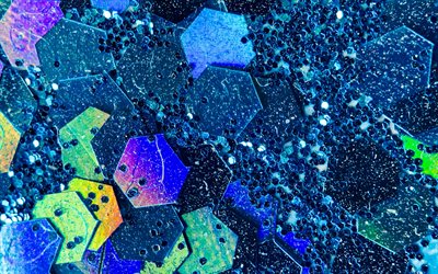 glashexagone, 4k, flüssige kunst, blauer abstrakter hintergrund, 3d-kunst, kreativ, hintergrund mit hexagonen