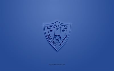 FC Inter Turku, luova 3D logo, sininen tausta, Suomen jalkapallomaa, Veikkausliiga, Turku, Suomi, jalkapallo, FC Inter Turku 3d logo