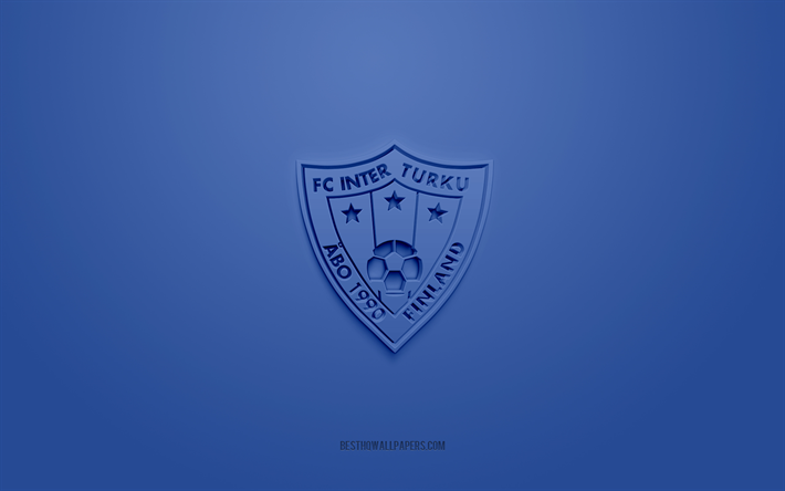 FC Inter Turku, creative 3D logo, blue background, Finnish football team, Veikkausliiga, Turku, Finland, football, FC Inter Turku 3d logo