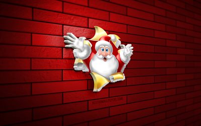 Torn Santa Claus, 4K, red brickwall, Christmas decorations, Santa Claus, Happy New Year, Merry Christmas, Saint Nicholas, 3D Santa Claus, 3D art, 3D Santa, xmas decorations