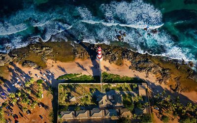 sea, waves, lighthouse, beach, coast, Bahia, Salvador, Brazil