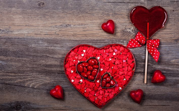 Le Jour de Valentines, bo&#238;te de le coeur, coeur rouge, des bonbons, des bonbons coeur