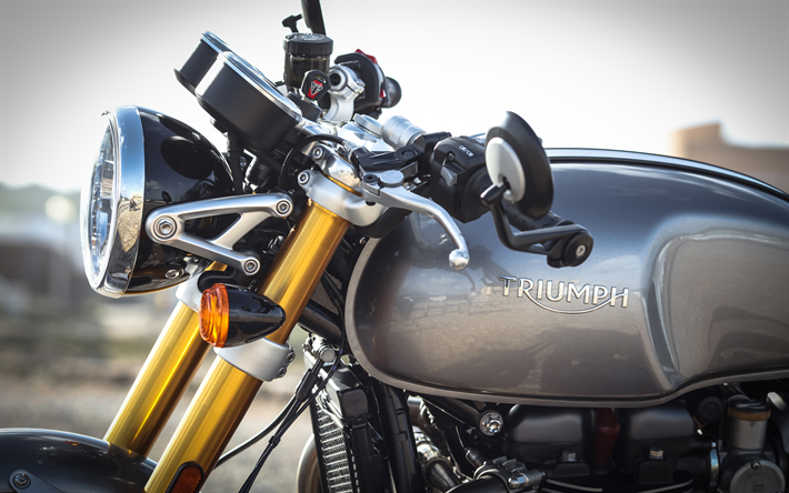 Triumph Thruxton 1200 R, 4k, 2018 v&#233;los, superbikes, close-up, de Triomphe