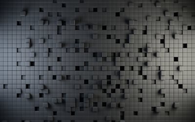 cubes, de l&#39;art, mur gris, de cr&#233;ativit&#233;, de formes g&#233;om&#233;triques