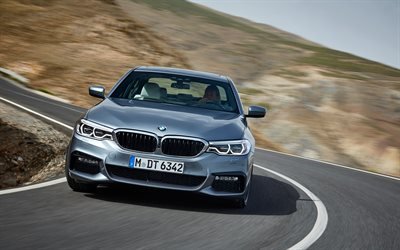 BMW 5, 2018, vista frontale, esterno, business class, grigio berlina, G30, BMW