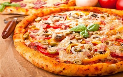 pizza, fast food, close-up, italienische gerichte