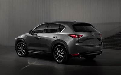 Mazda СХ-5, 2018, 4k, vista posteriore, auto nuove, grigio crossover, la nuova СХ-5, esterno, Mazda